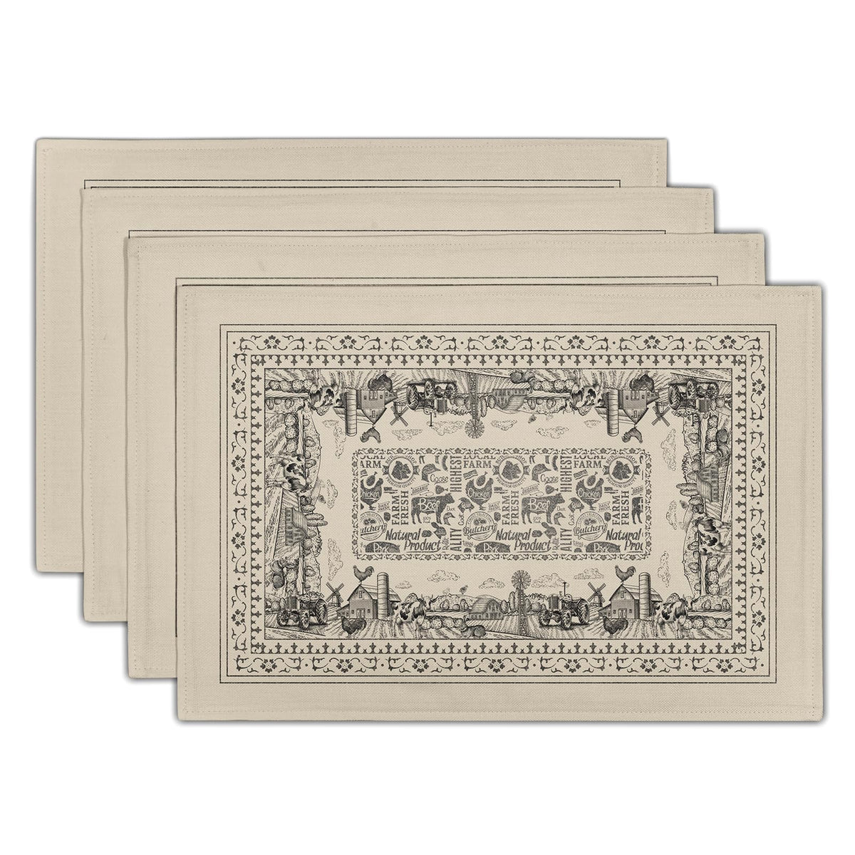 Blue Floral Branches Placemats Set of 4 ,12 x 18 Inch Chinoiserie Table Mats Washable Heat Resistant Linen Fabric Rectangle Place Mat for Indoor Outdoor Kitchen Dining Home Decor
