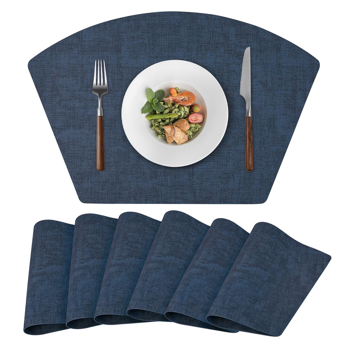 Round Table Placemats Set of 4, Faux Leather Wedge Place Mats, Green