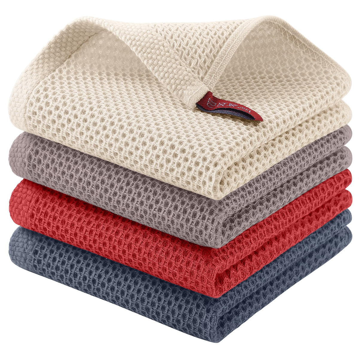 Homaxy 100% Cotton Waffle Weave Kitchen Dish Cloths, 4-Pack, Dark Grey
