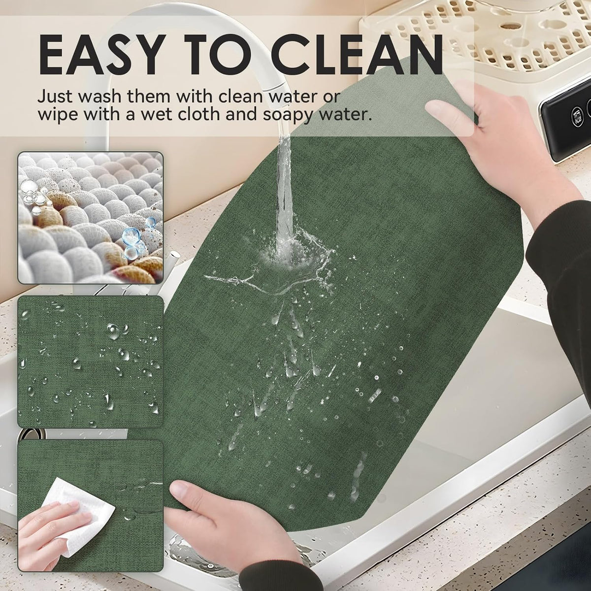 Round Table Placemats Set of 4, Faux Leather Wedge Place Mats, Green