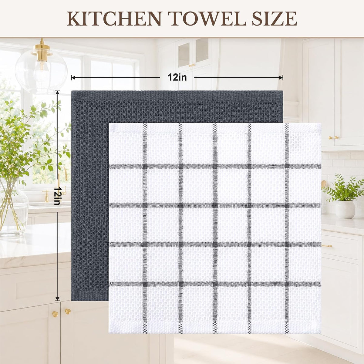 Homaxy 100% Cotton Waffle Weave Kitchen Dish Cloths 8-Pack, Dark Grey