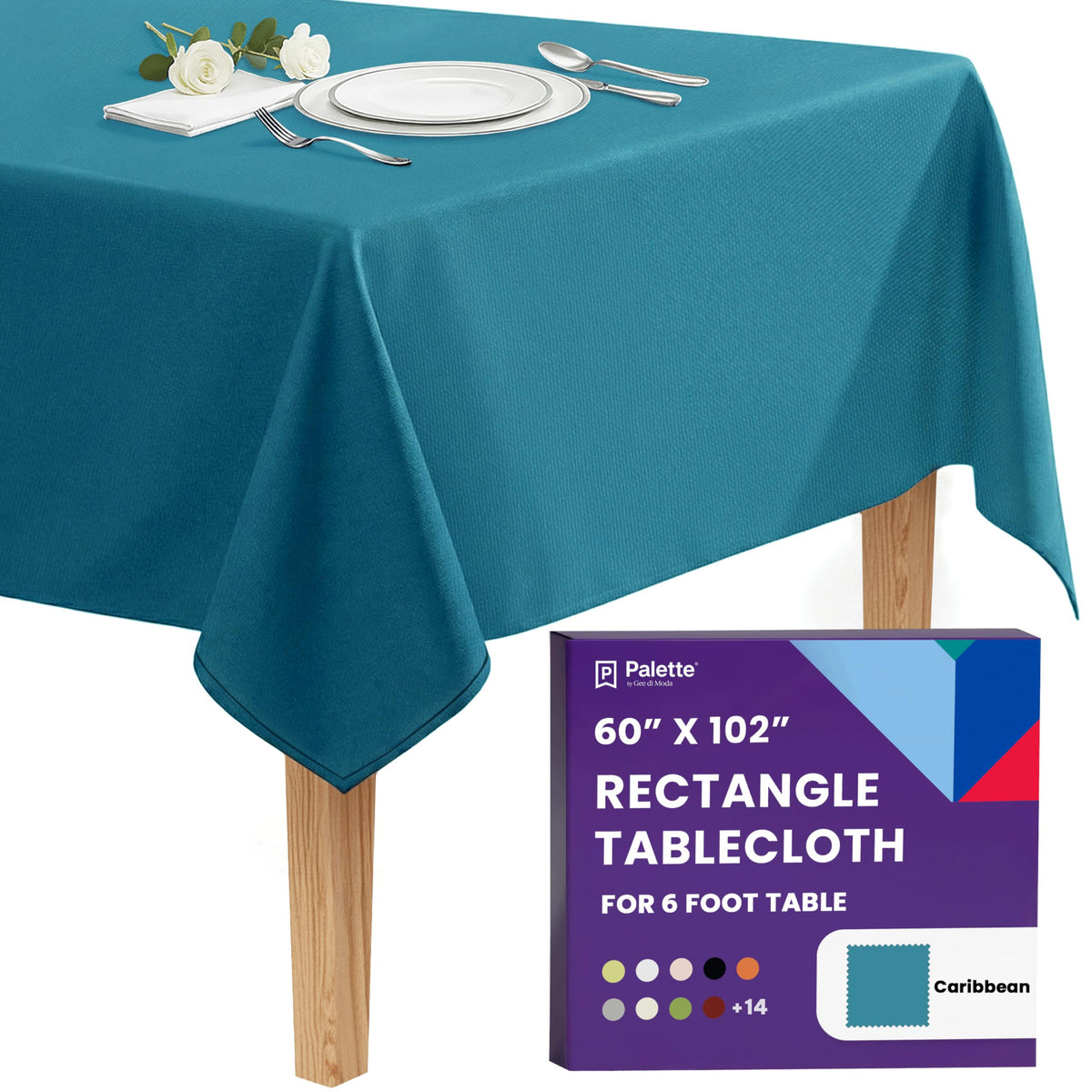 Gee Di Moda Rectangle Tablecloth - 90 x 132 Inch Beige Table Cloth for 6 Foot Tables with Floor-Length Drop - Heavy Duty Washable Fabric for Holiday Party, Dinner, Weddings & Baby Shower