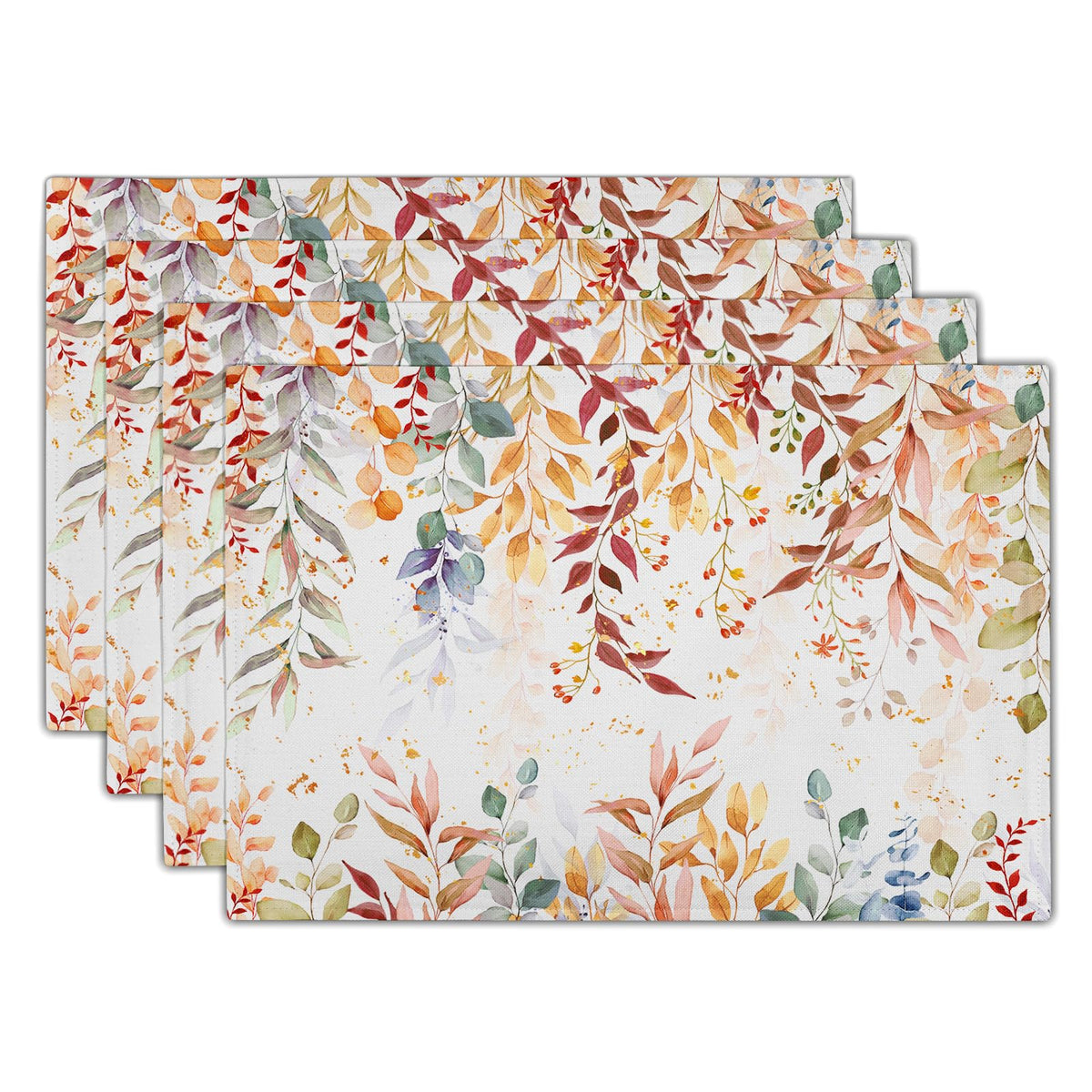 Blue Floral Branches Placemats Set of 4 ,12 x 18 Inch Chinoiserie Table Mats Washable Heat Resistant Linen Fabric Rectangle Place Mat for Indoor Outdoor Kitchen Dining Home Decor