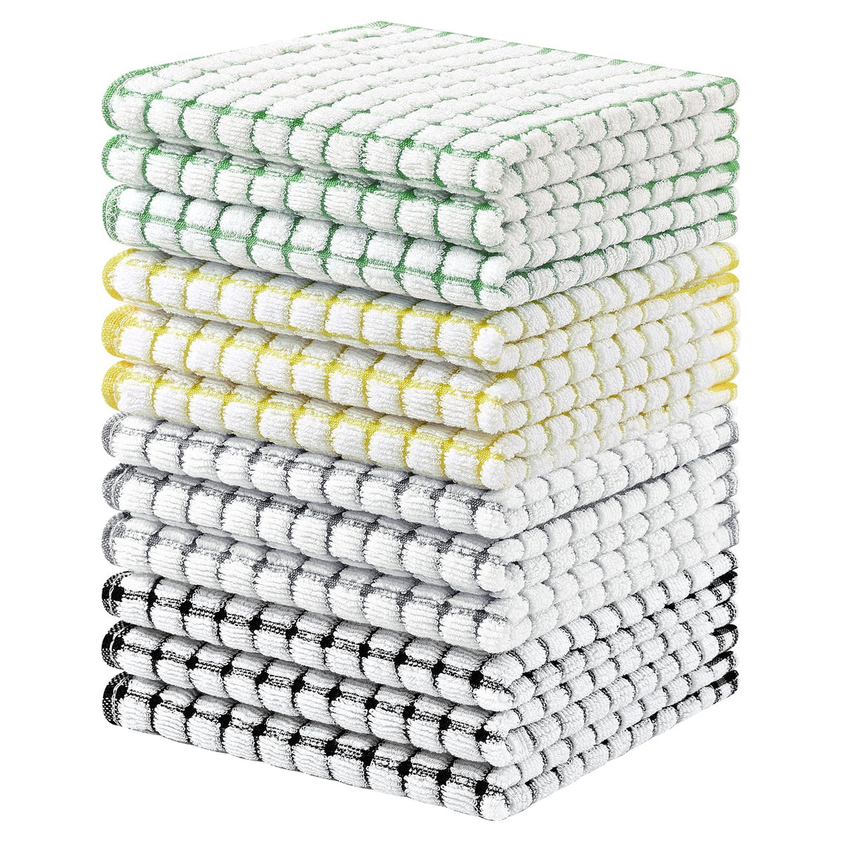 Homaxy 8 Pack Terry Kitchen Dish Cloths, 12"x12", Blue/Yellow/Red/Green