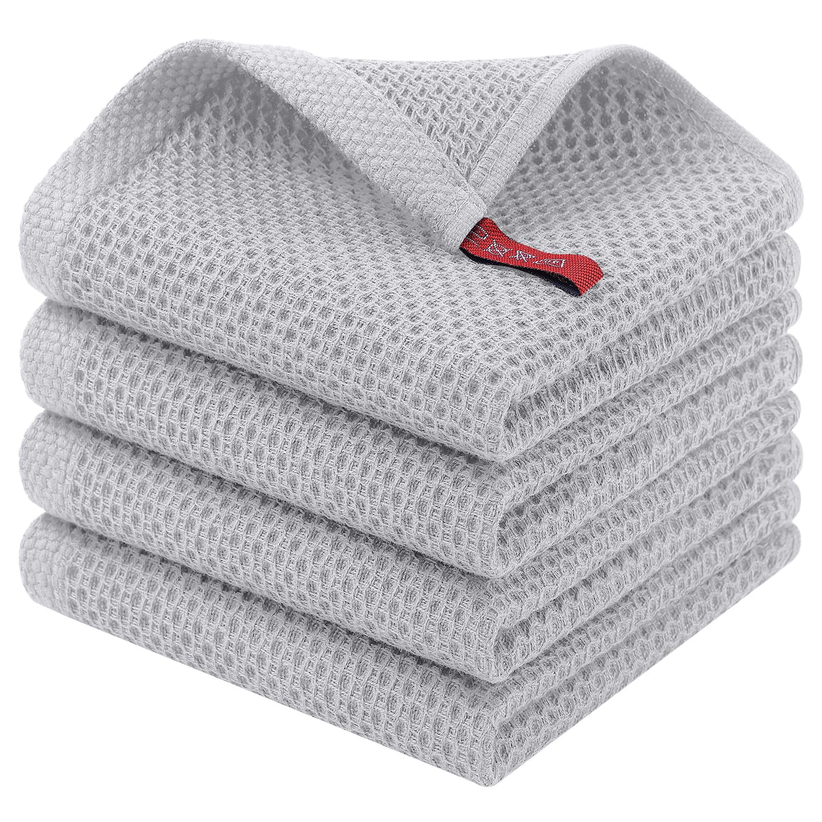 Homaxy 100% Cotton Waffle Weave Kitchen Dish Cloths, 4-Pack, Dark Grey