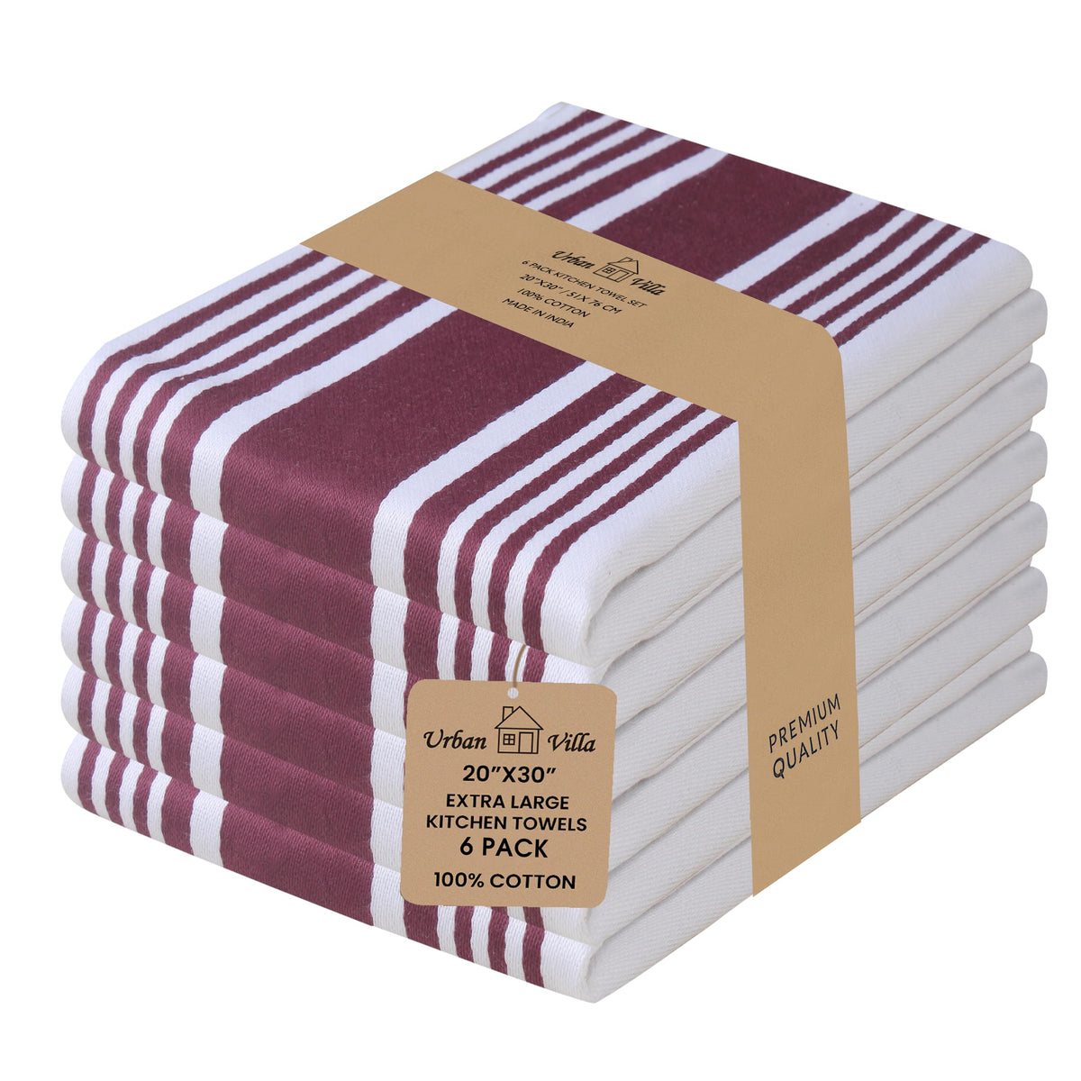 Urban Villa Kitchen Towels 100% Cotton Dish Towels for Kitchen (Set of 6) 20”x30” Dish Cloths Highly Absorbent Kitchen Linen Set with Hanging Loop Perfect for Drying Dishes Cleaning Towels-Blue White
