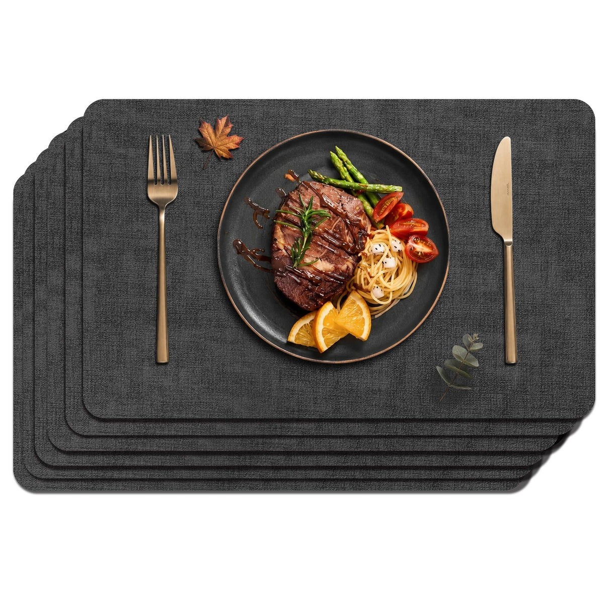 Maxpearl Faux Leather Placemats Set of 6, Easy to Clean, Grey