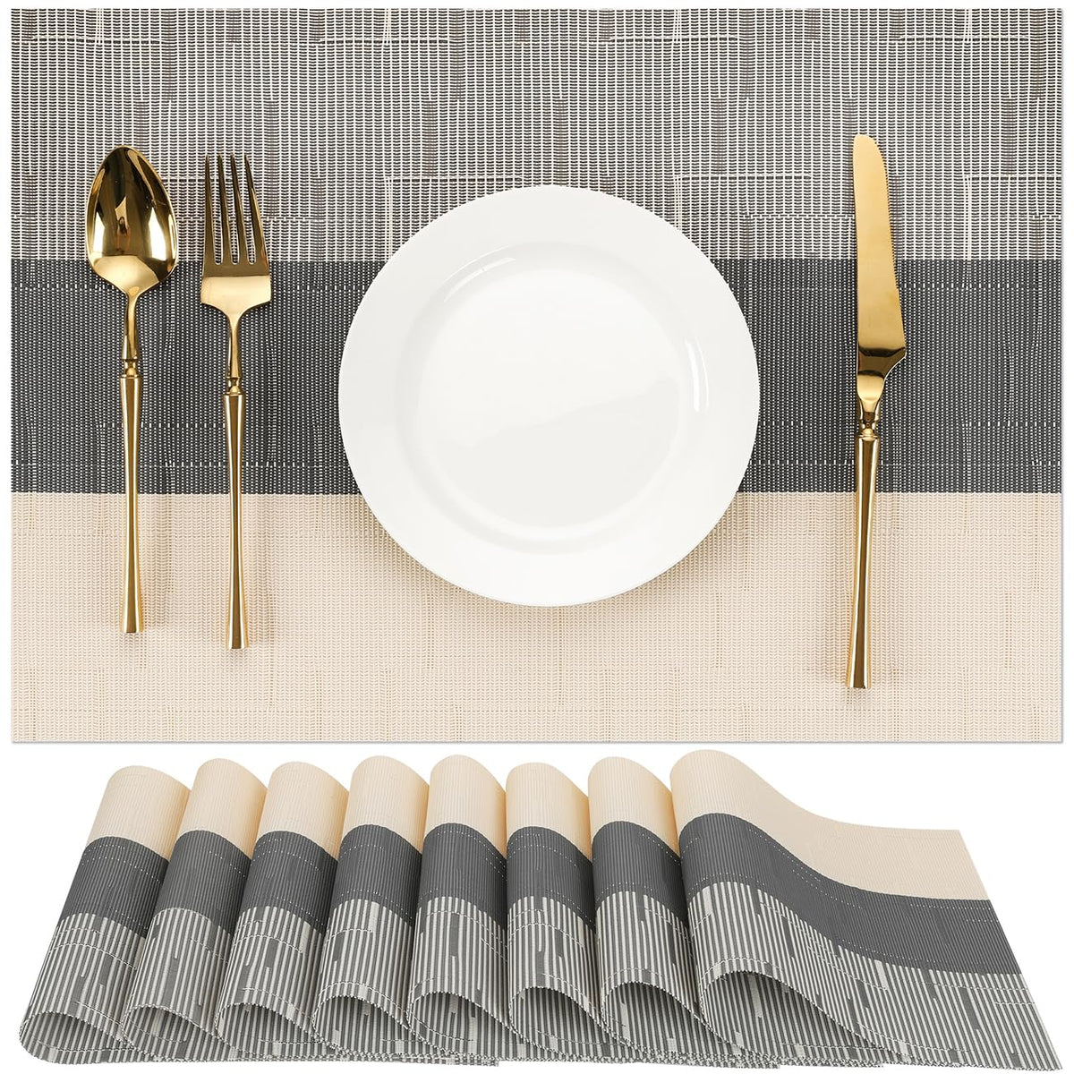 Placemats Set of 8, Vinyl Woven Heat-Resistant Place Mats