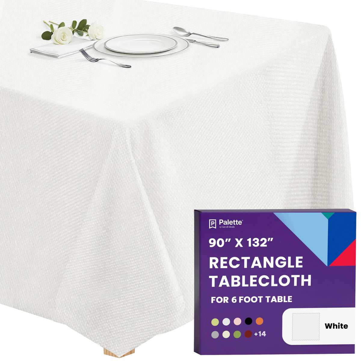 Gee Di Moda Rectangle Tablecloth - 90 x 132 Inch Beige Table Cloth for 6 Foot Tables with Floor-Length Drop - Heavy Duty Washable Fabric for Holiday Party, Dinner, Weddings & Baby Shower