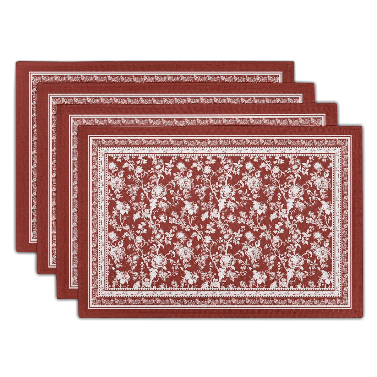 Blue Floral Branches Placemats Set of 4 ,12 x 18 Inch Chinoiserie Table Mats Washable Heat Resistant Linen Fabric Rectangle Place Mat for Indoor Outdoor Kitchen Dining Home Decor