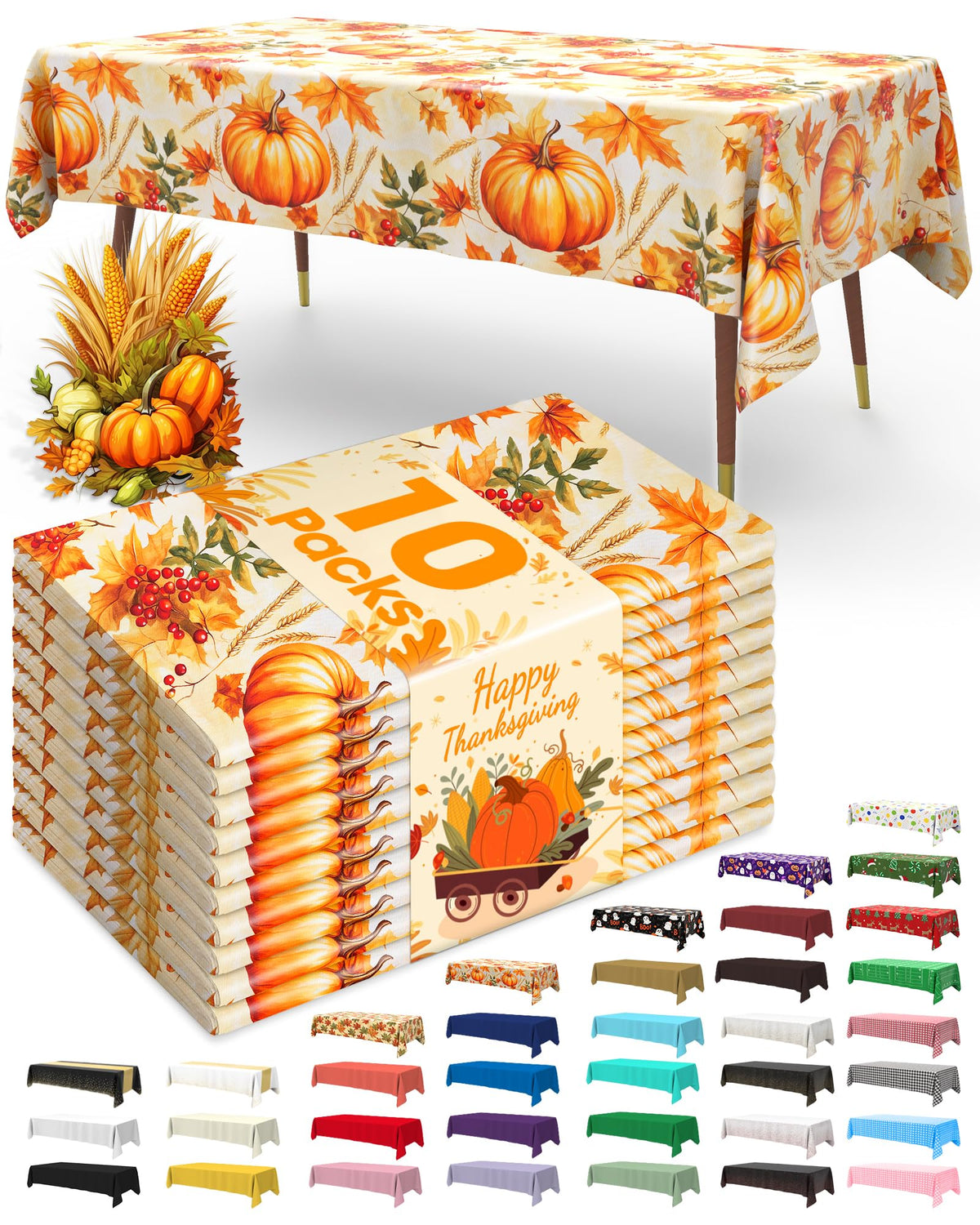 Pureegg Plastic Table Cloth Disposable 10 Pack, 54 x 108 Inch Table Cloths, Halloween Party Decorations, Summerween Decor, Halloween Tablecloths, Rectangle, Plastic Cover, Leakproof & Sturdy, Black