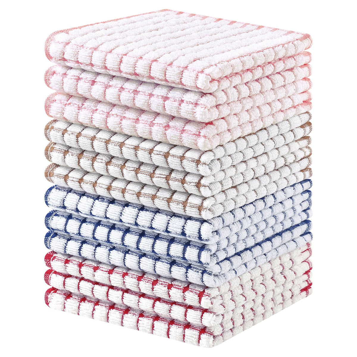 Homaxy 8 Pack Terry Kitchen Dish Cloths, 12"x12", Blue/Yellow/Red/Green