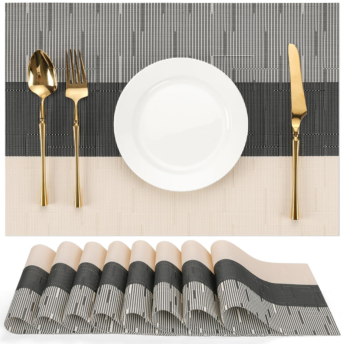 Placemats Set of 8, Vinyl Woven Heat-Resistant Place Mats