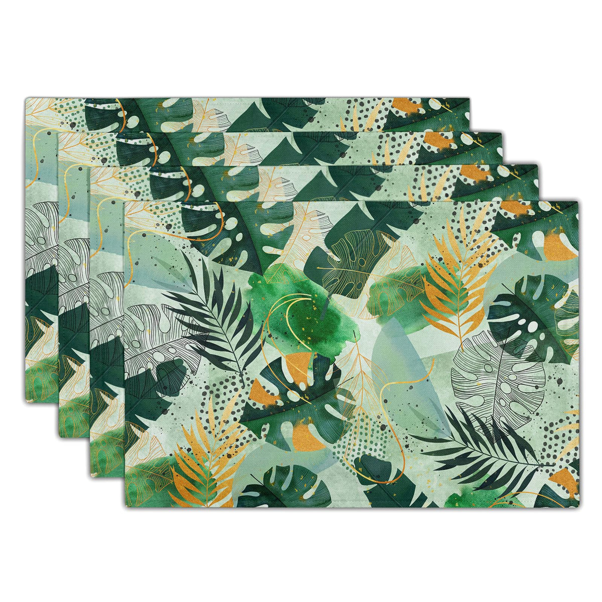 Blue Floral Branches Placemats Set of 4 ,12 x 18 Inch Chinoiserie Table Mats Washable Heat Resistant Linen Fabric Rectangle Place Mat for Indoor Outdoor Kitchen Dining Home Decor