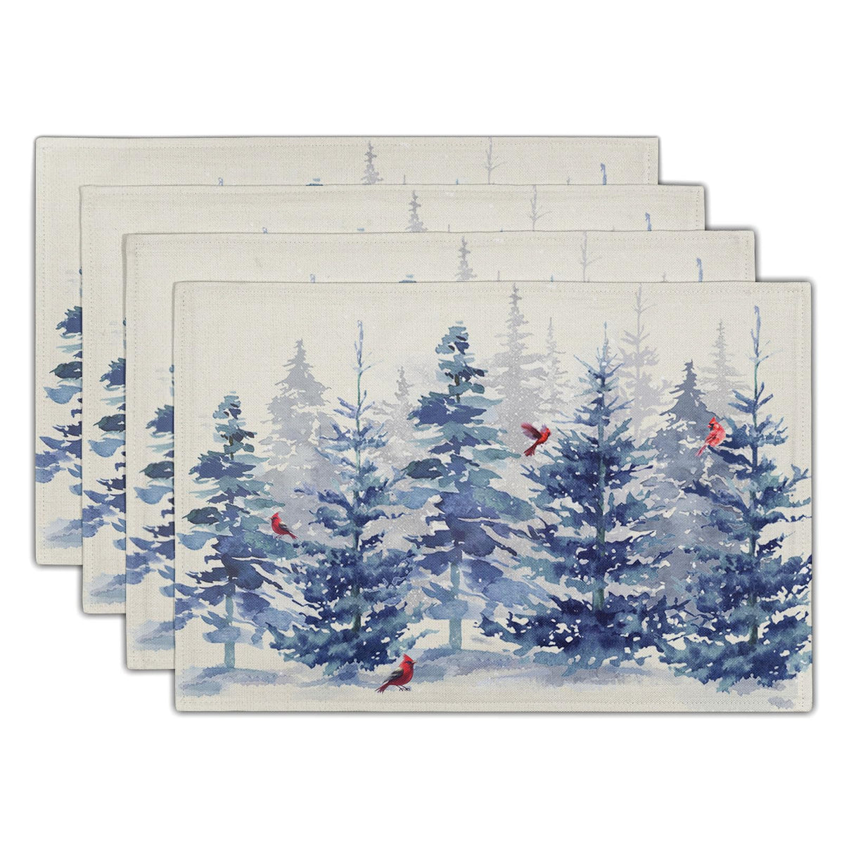 Blue Floral Branches Placemats Set of 4 ,12 x 18 Inch Chinoiserie Table Mats Washable Heat Resistant Linen Fabric Rectangle Place Mat for Indoor Outdoor Kitchen Dining Home Decor
