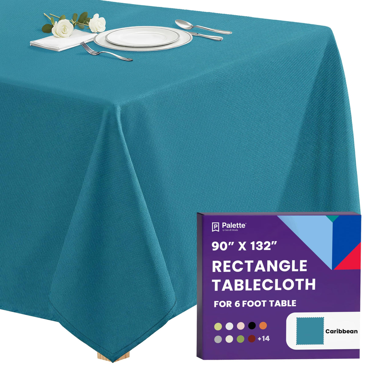 Gee Di Moda Rectangle Tablecloth - 90 x 132 Inch Beige Table Cloth for 6 Foot Tables with Floor-Length Drop - Heavy Duty Washable Fabric for Holiday Party, Dinner, Weddings & Baby Shower