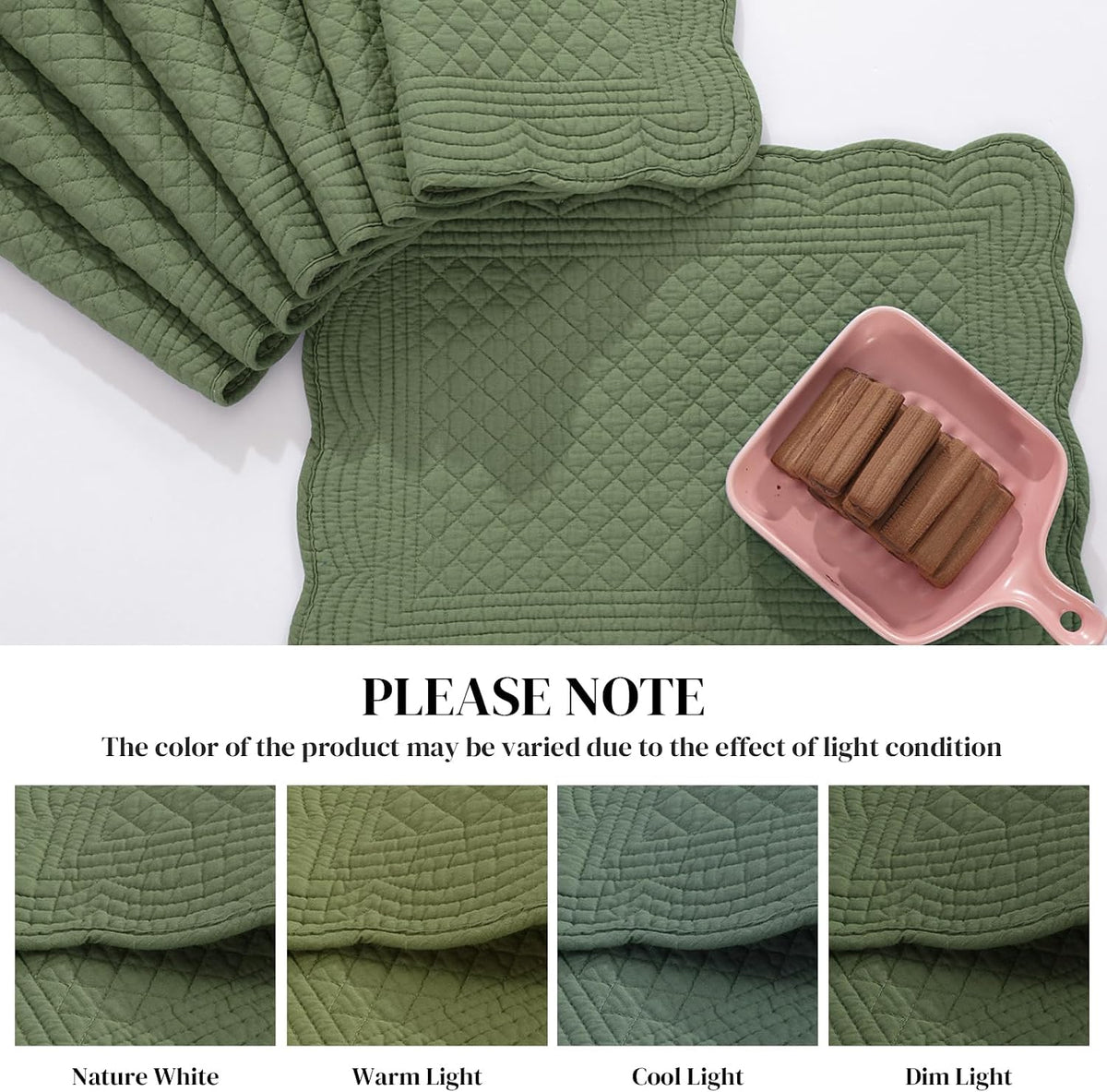 HOMBYS Quilted Placemats Set of 6 Washable-13x18 inches Rectangular Placemats for Kitchen Table-100% Cotton Fabric Rectangular Table Mats, (Emerald Green)