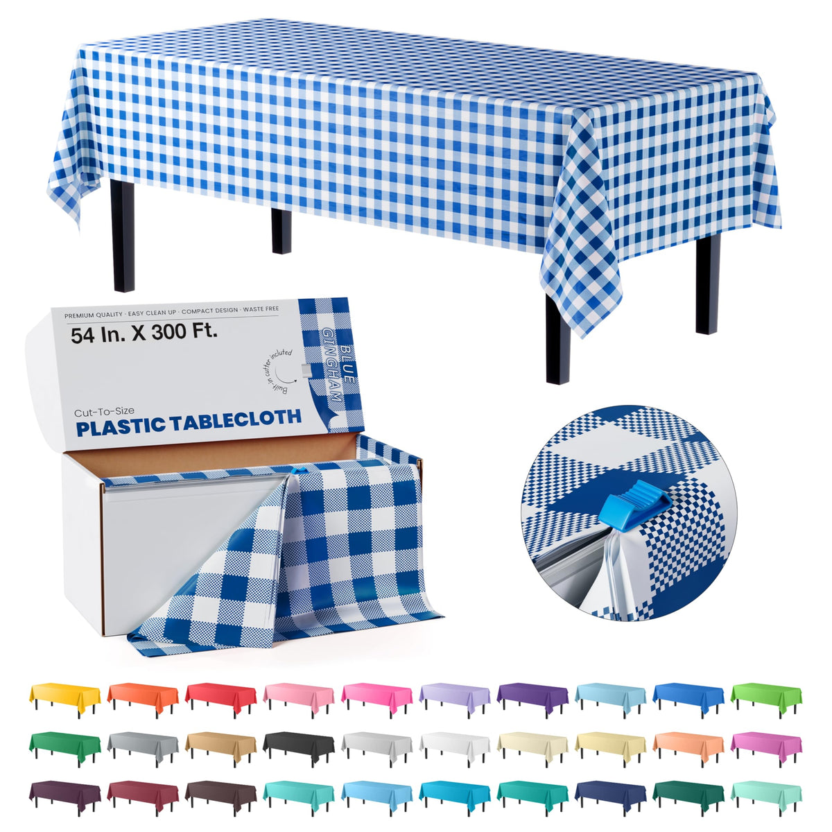 Party Solids 54 Inch X 300 Feet White Plastic Table Cover Roll in A Cut - to - Size Box with Convenient Slide Cutter. Cuts Up to 36 Rectangle 8 Feet Plastic Disposable Tablecloths