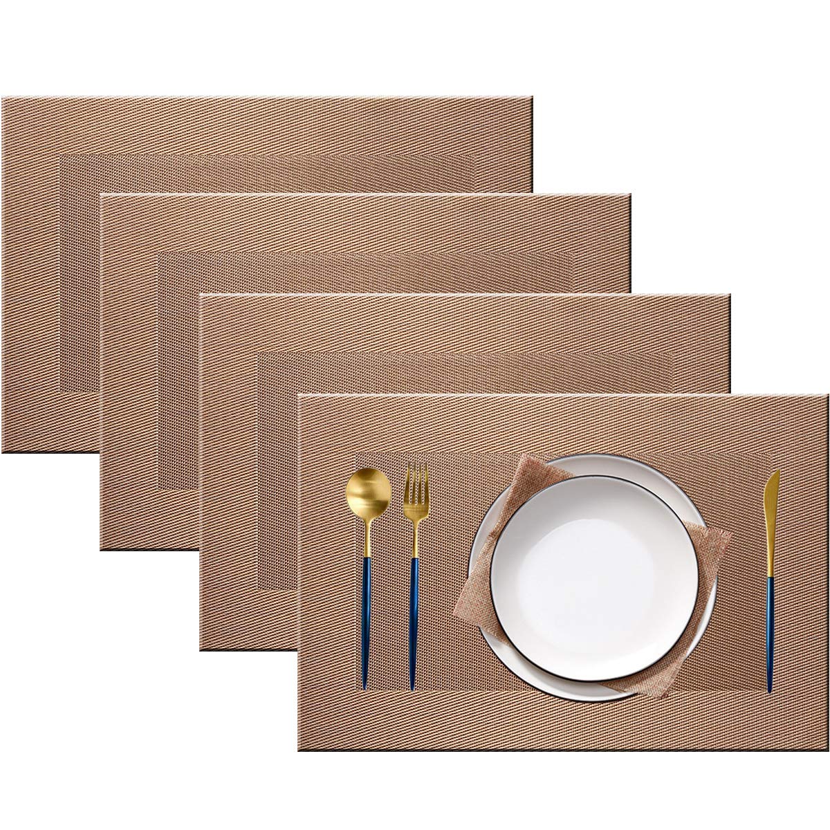 PIGCHCY Placemats,Durable Placemats for Dining Table,Washable Woven Vinyl Kitchen Placemats Set of 4 (Brown)