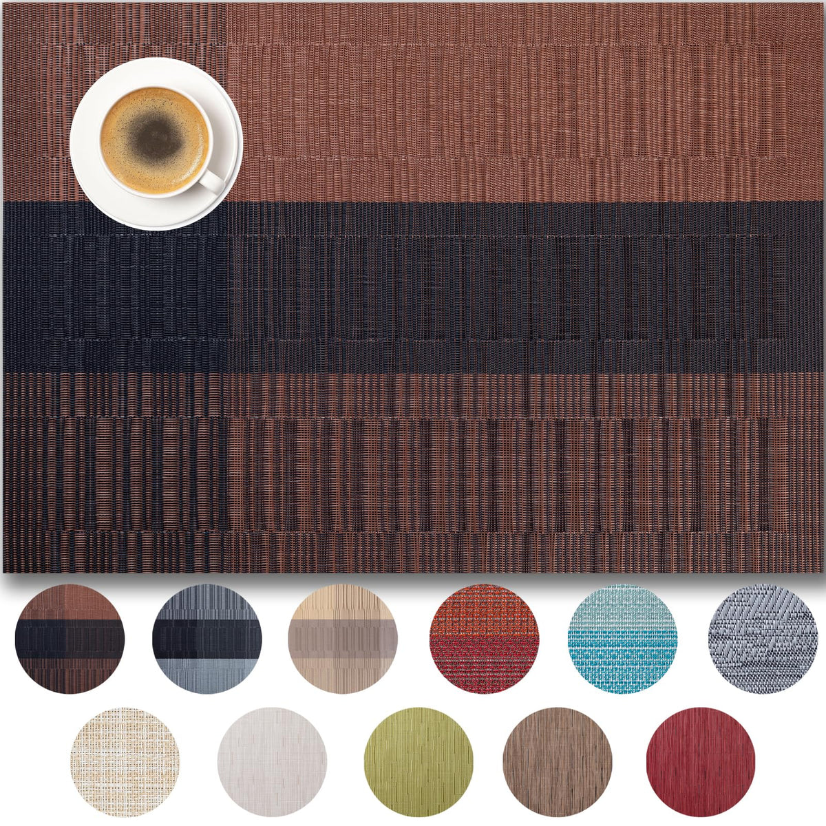 Placemats Set of 4 - Easy Clean Woven Vinyl Placemats for Dining Table, Indoor/Outdoor Place Mats, Washable PVC Table Mats(Caramel)