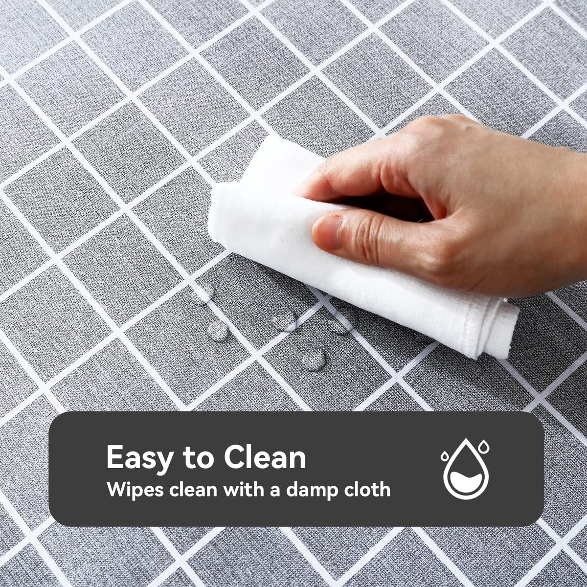 Romanstile Checkered Vinyl Tablecloth, Rectangle 54 x 78, Grey