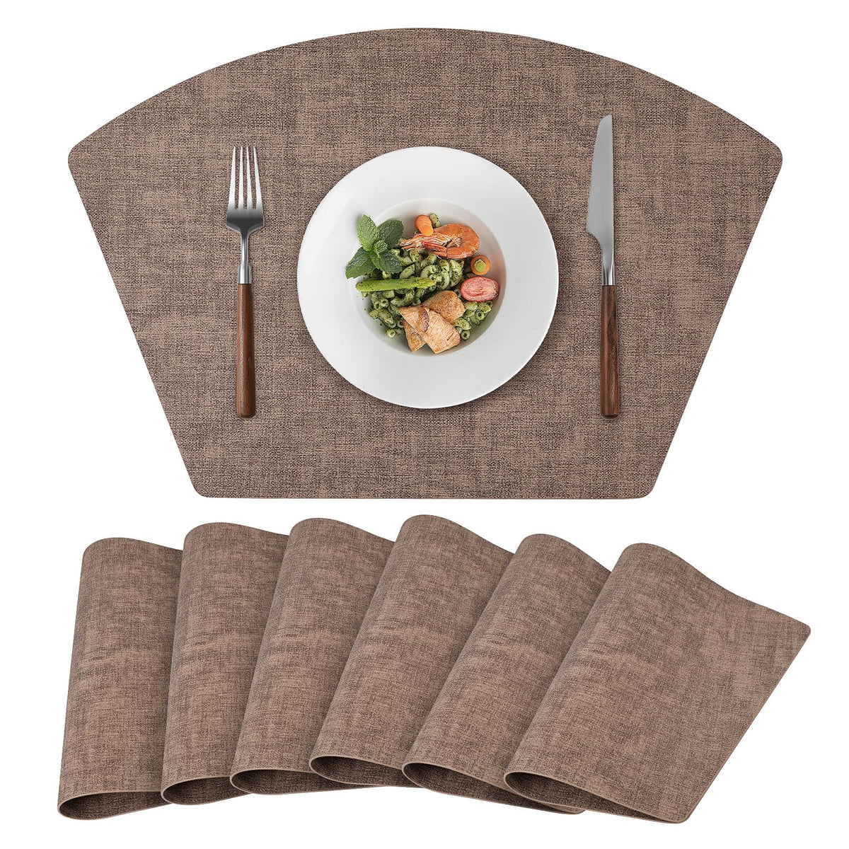 Round Table Placemats Set of 4, Faux Leather Wedge Place Mats, Green