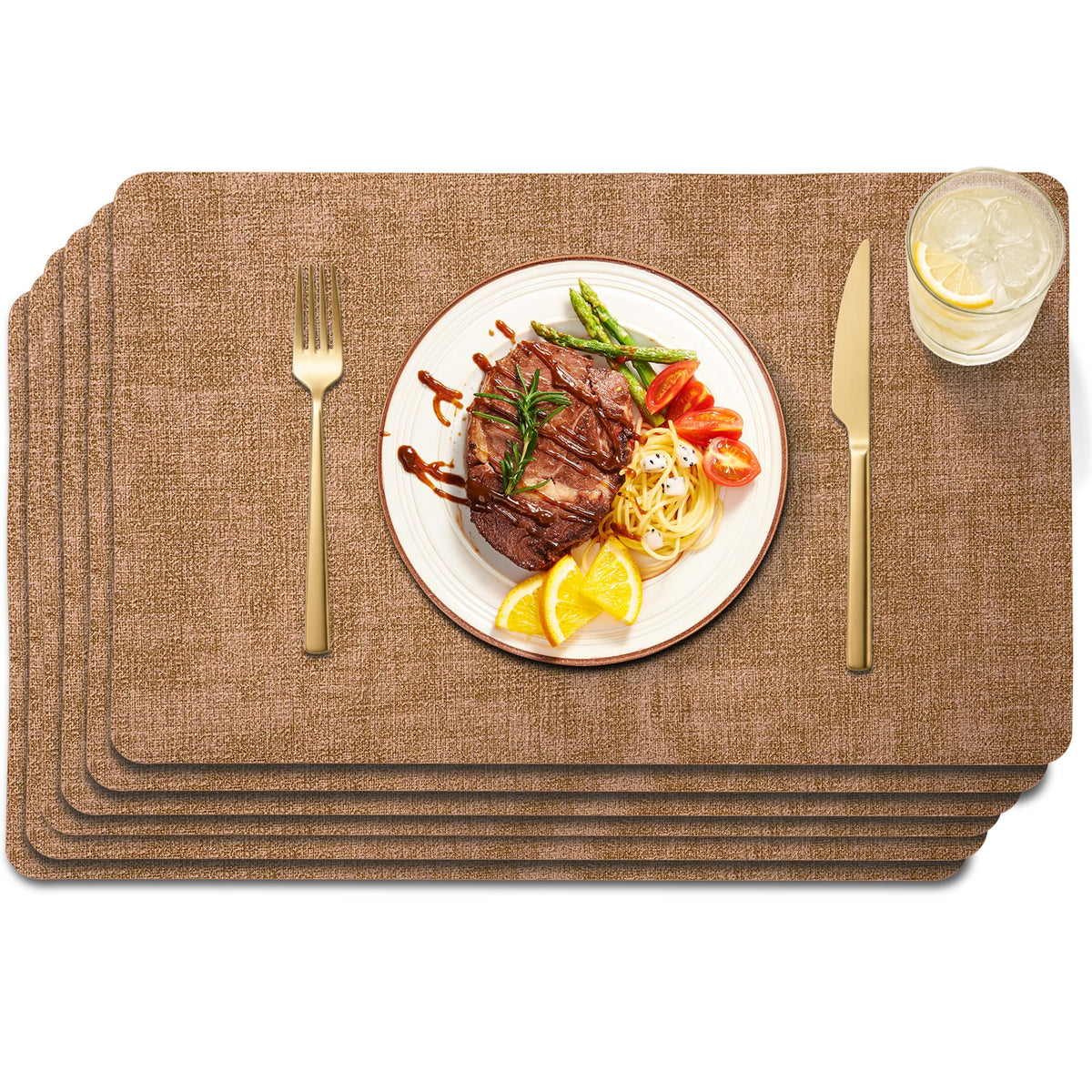 Maxpearl Faux Leather Placemats Set of 6, Easy to Clean, Grey