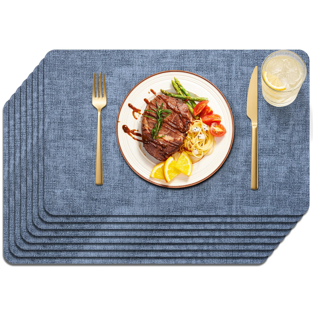 Maxpearl Faux Leather Placemats Set of 6, Easy to Clean, Grey