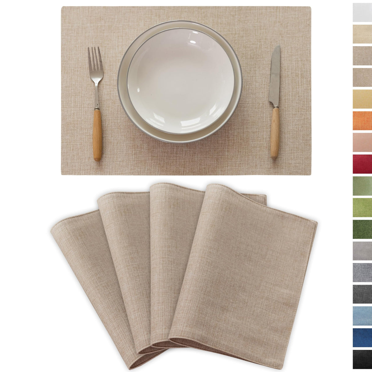 Demetex Cloth Placemats Green Set of 4 Vintage Textured Linen Place Mats Heat Resistant Plate Placemat for Kitchen Dinning Table, Green