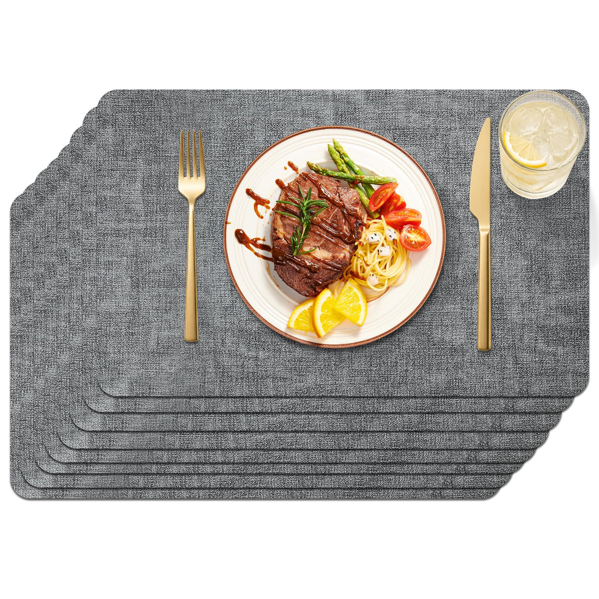 Maxpearl Faux Leather Placemats Set of 6, Easy to Clean, Grey