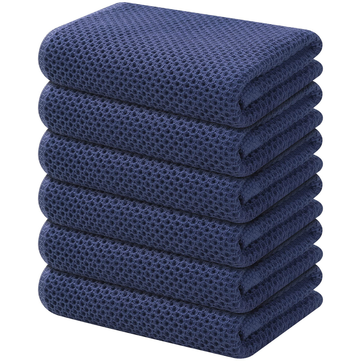 Kitinjoy 100% Cotton Waffle 6-Pack Kitchen Towels, 12" x 12", Dark Grey