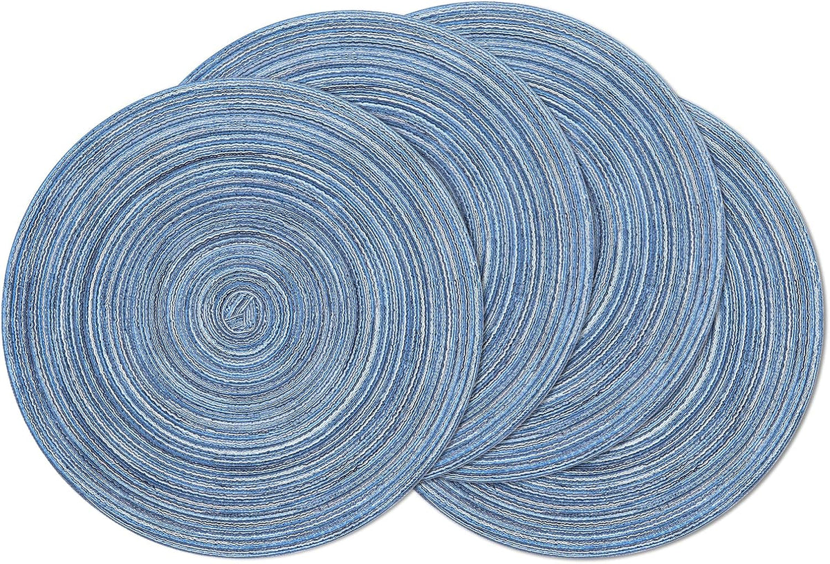 SHACOS Round Braided Placemats Set of 4 Dining Table Placemats 15 inch Circle Place Mats Easy to Clean Table Mats Indoor Outdoor, Blue Gray