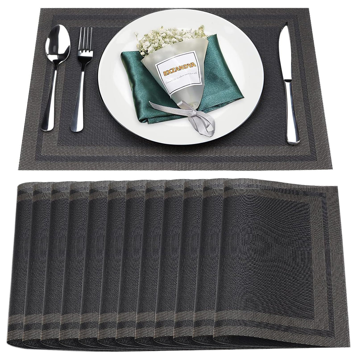 Beige Vinyl Placemats Set of 8,Washable Dining PVC Table Mats