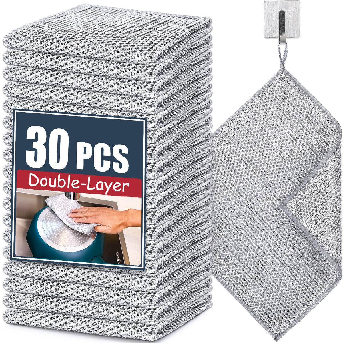 Navona 12 Pcs New Upgrade Steel Wire Dishcloth,Triple-Layer Steel Wire Cleaning Cloth,Powerful Cleaning Non-Scratch Wire Dishcloth Rag for Cookware, Sinks, Dishes, Stove Tops