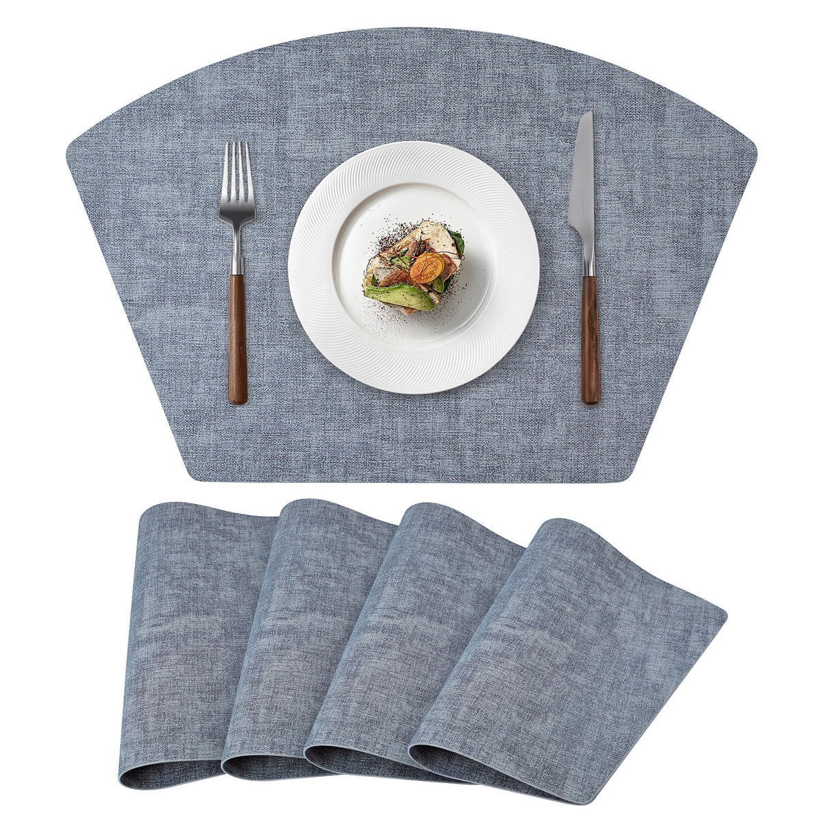Round Table Placemats Set of 4, Faux Leather Wedge Place Mats, Green