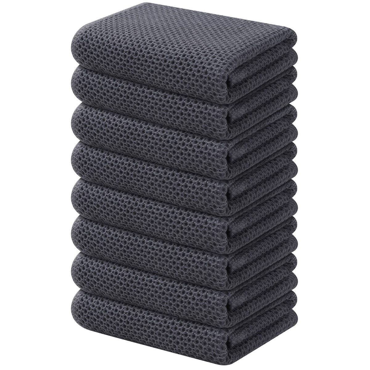 Kitinjoy 100% Cotton Waffle 6-Pack Kitchen Towels, 12" x 12", Dark Grey