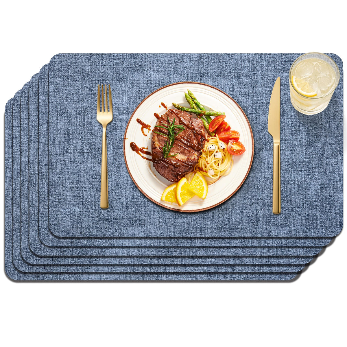 Maxpearl Faux Leather Placemats Set of 6, Easy to Clean, Grey