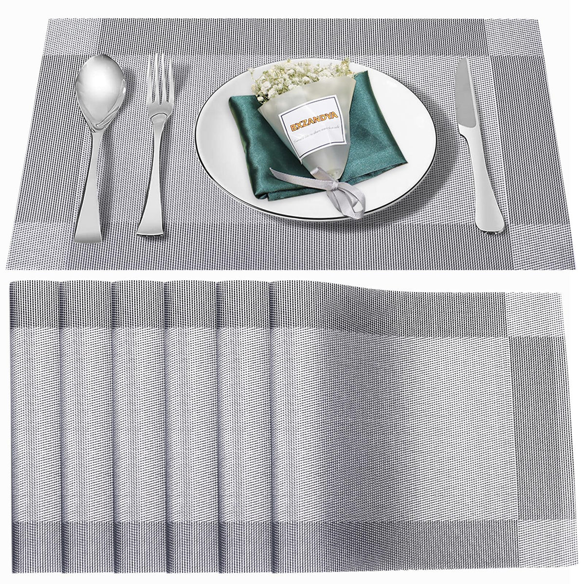 Beige Vinyl Placemats Set of 8,Washable Dining PVC Table Mats
