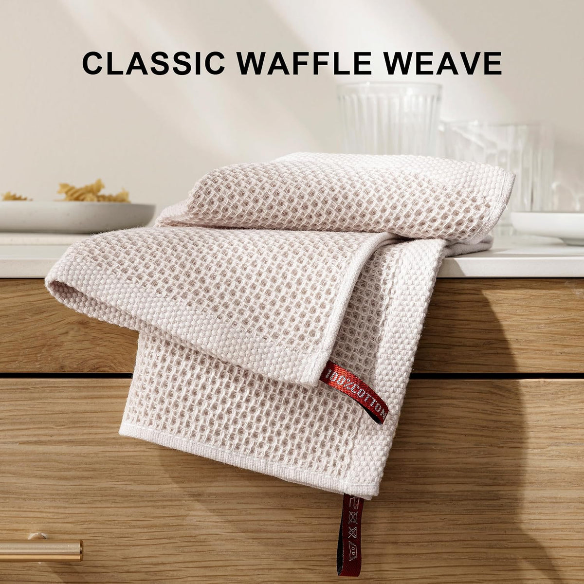 joybest Cotton Kitchen Dish Cloths, 8-Pack Waffle Weave Ultra Soft Absorbent Dish Towels Washcloths Quick Drying Dish Rags, 12x12 Inches, Beige