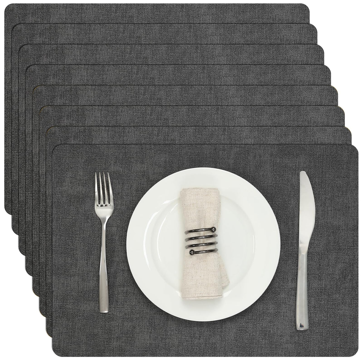 Myir JUN Faux Leather Placemats Set of 6, Reversible Dual-Color Place Mats