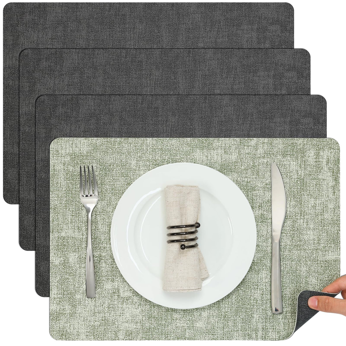 Myir JUN Faux Leather Placemats Set of 6, Reversible Dual-Color Place Mats