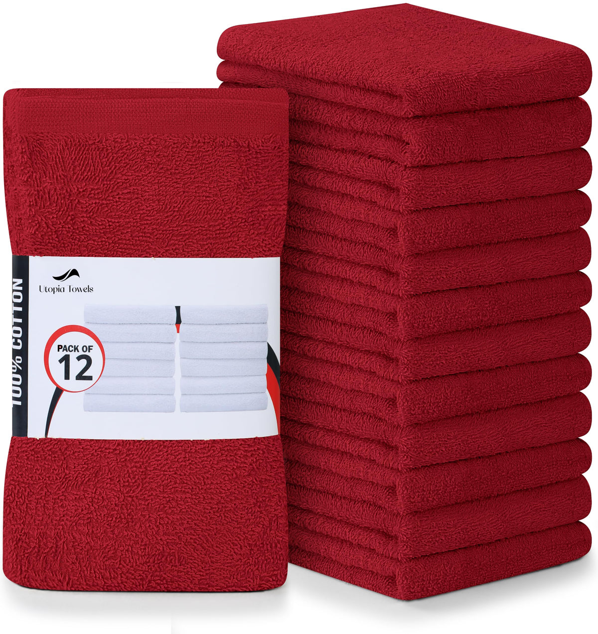 Utopia Towels Kitchen Bar Mops, Pack of 12, 16x19 in, 100% Cotton, White