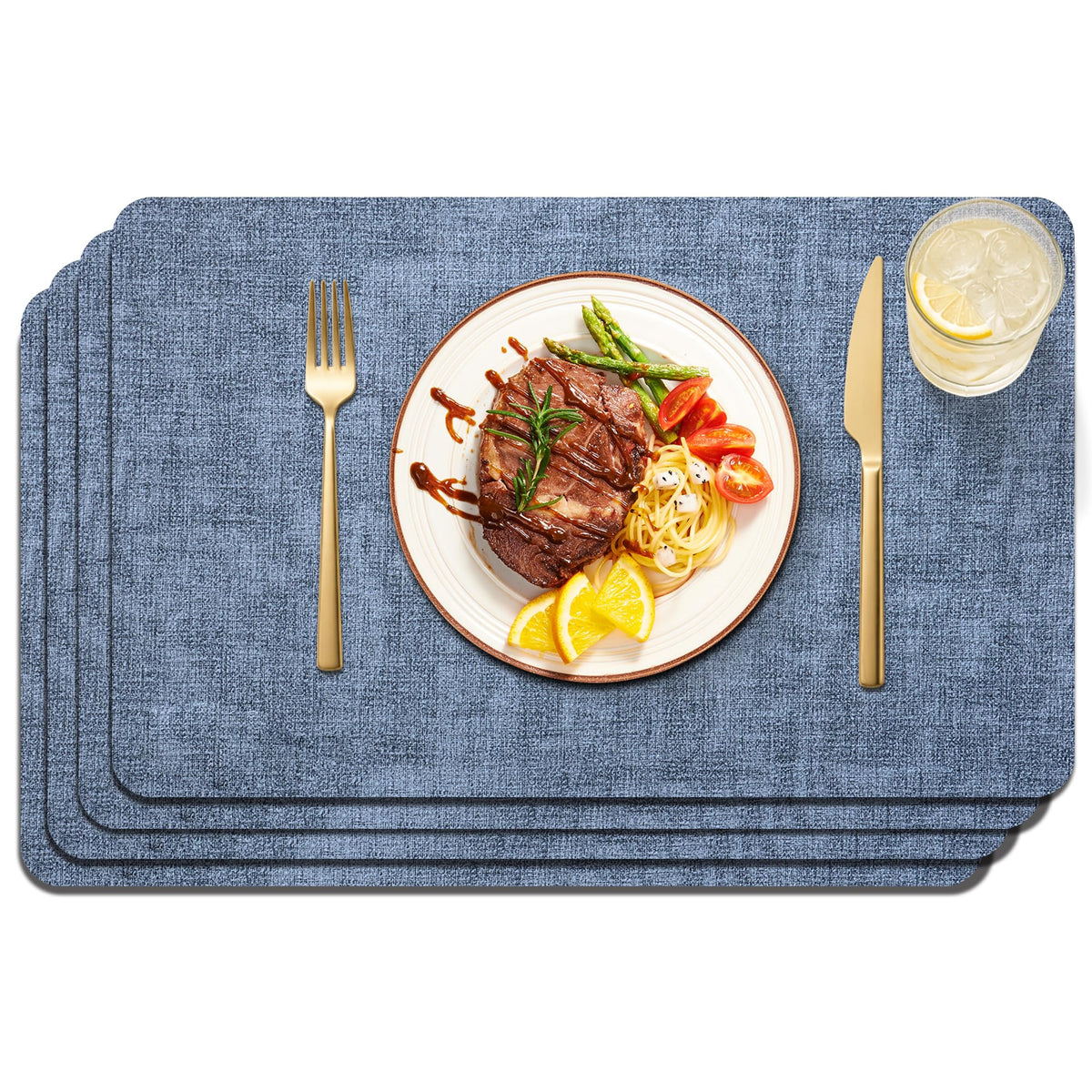 Maxpearl Faux Leather Placemats Set of 6, Easy to Clean, Grey
