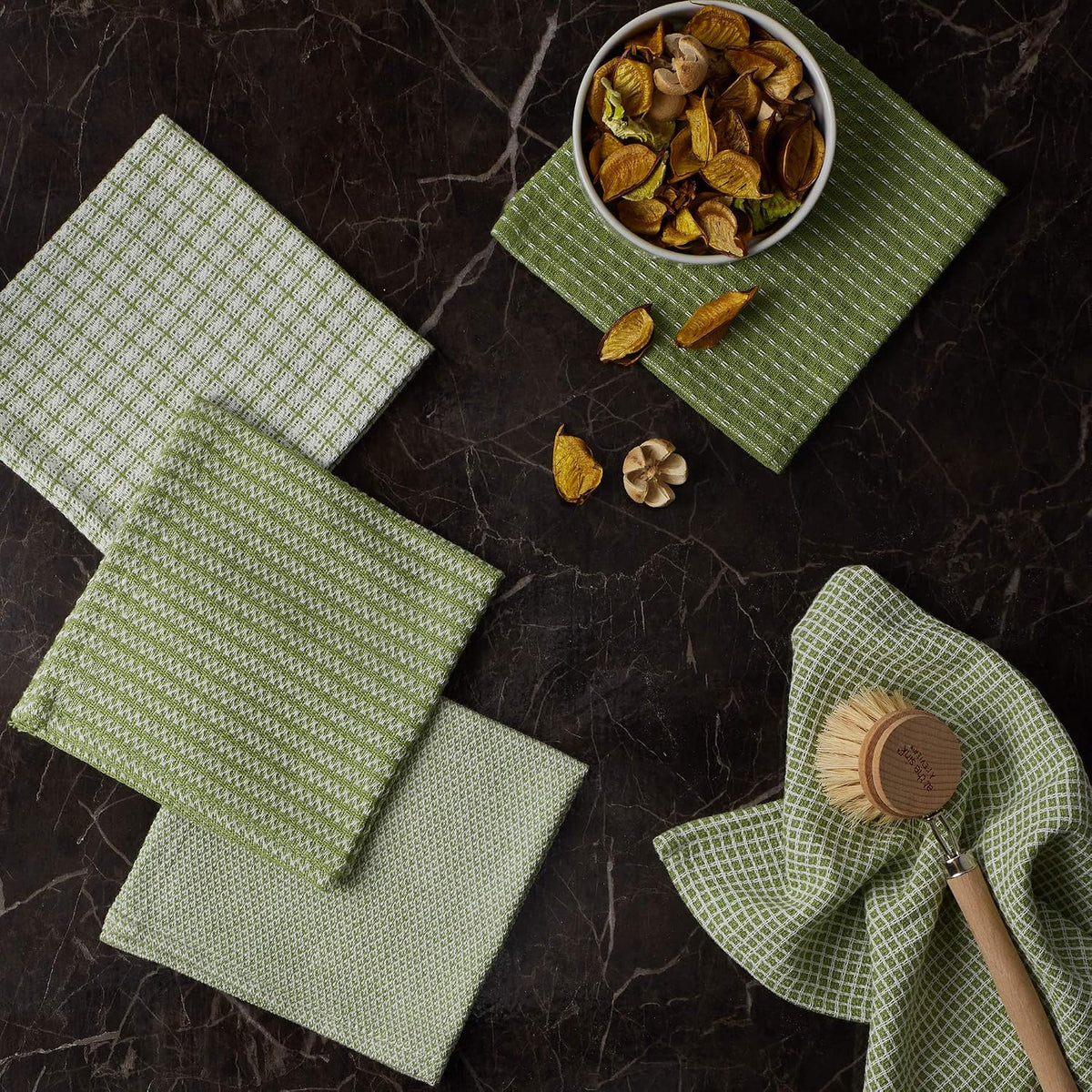 DII Everyday Kitchen Assorted Dishcloth Set of 5, 12x12, Antique Green