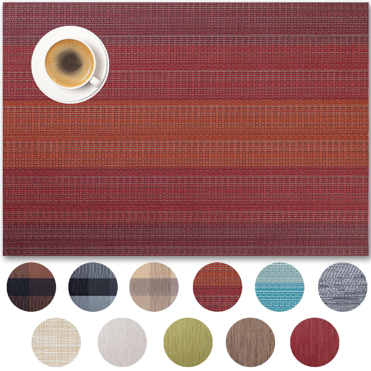 Placemats Set of 4 - Easy Clean Woven Vinyl Placemats for Dining Table, Indoor/Outdoor Place Mats, Washable PVC Table Mats(Caramel)