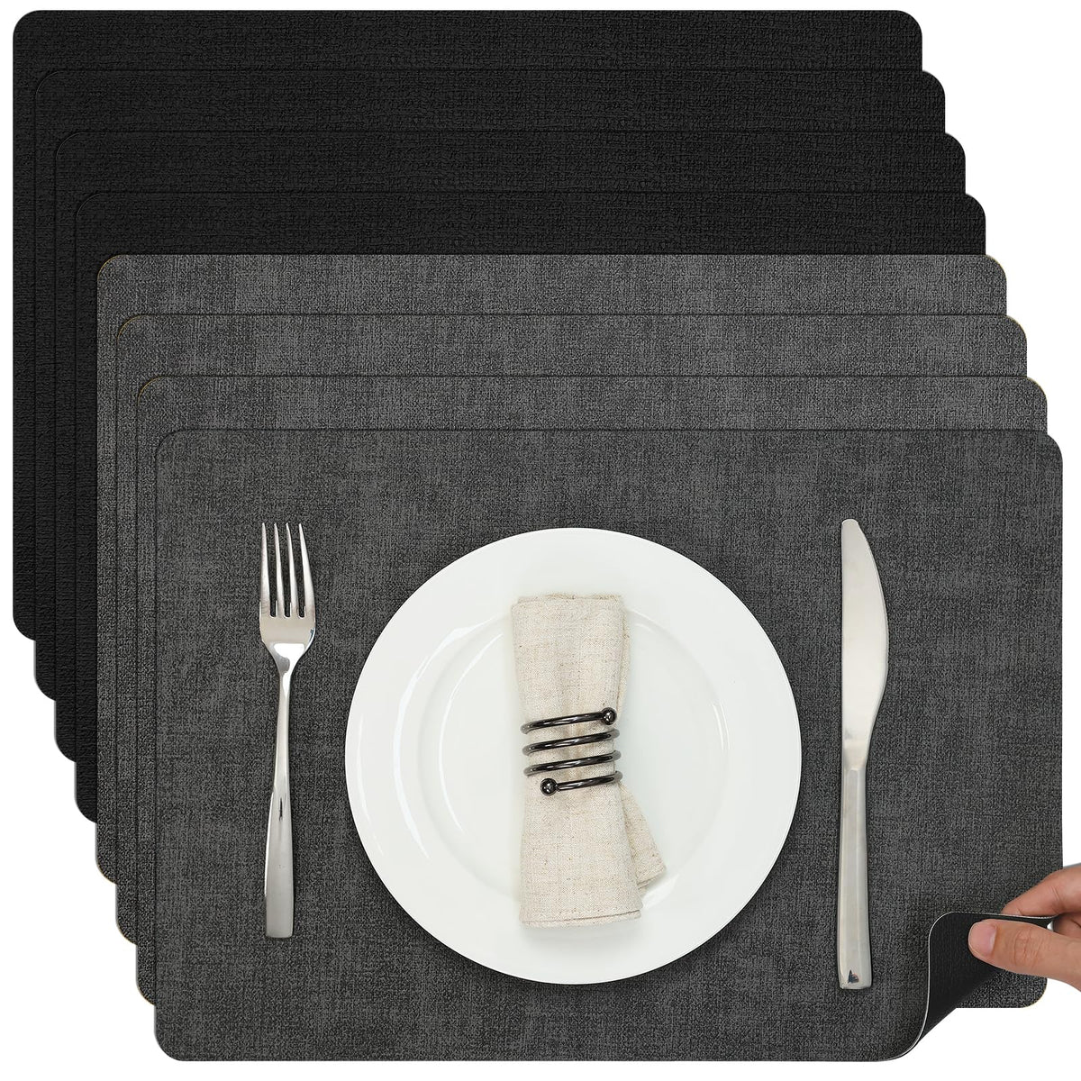 Myir JUN Faux Leather Placemats Set of 6, Reversible Dual-Color Place Mats