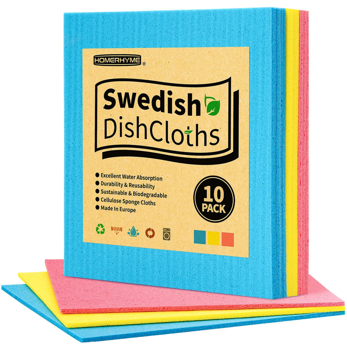 Swedish Dishcloths, 10 Pack Absorbent Dish Towels for Kitchen, Multipurpose Cellulose Sponge Cloths, Reusable Washable Towels for Home & Kitchen, Grey