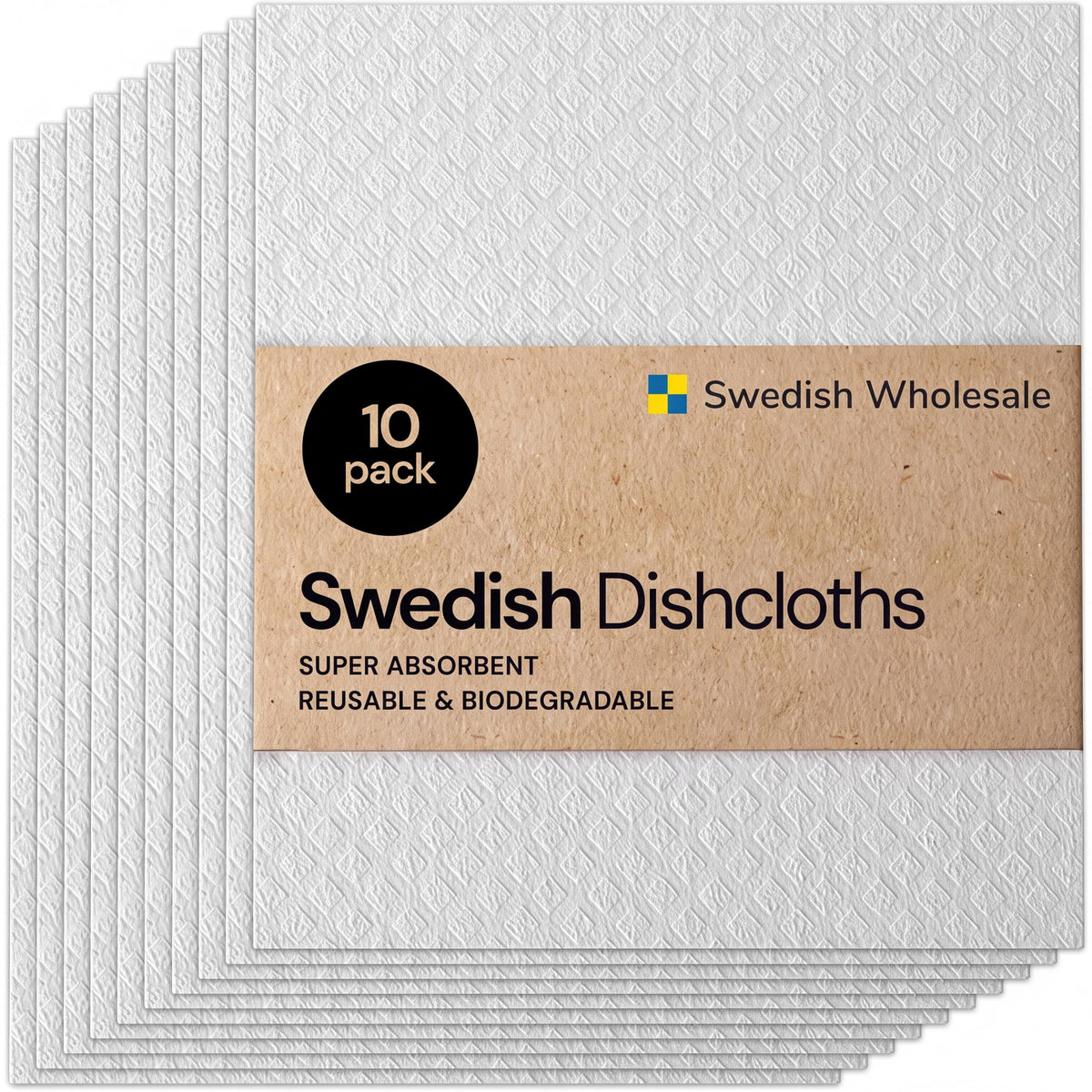 Swedish Wholesale Dishcloths Reusable 8" x 7" Sponge Cloths, Bulk 10 Pack of High Absorbent Cellulose Dish & Kitchen Cleaning Hand Towels, Wring to Dry & Machine Wash, Odor Resistant, Grey