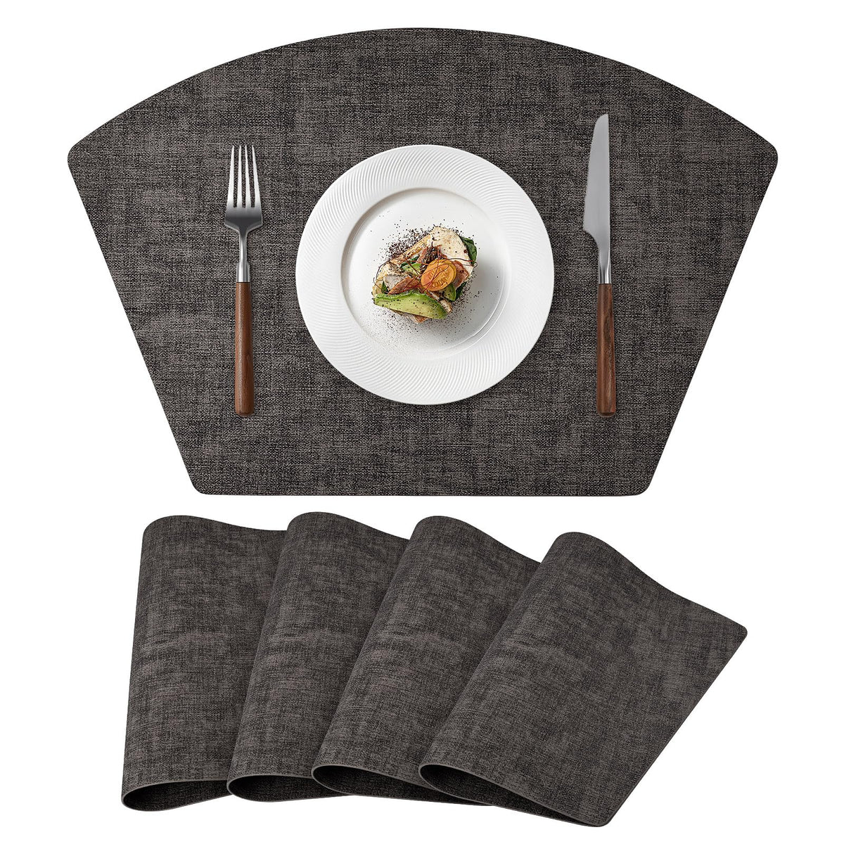 Round Table Placemats Set of 4, Faux Leather Wedge Place Mats, Green