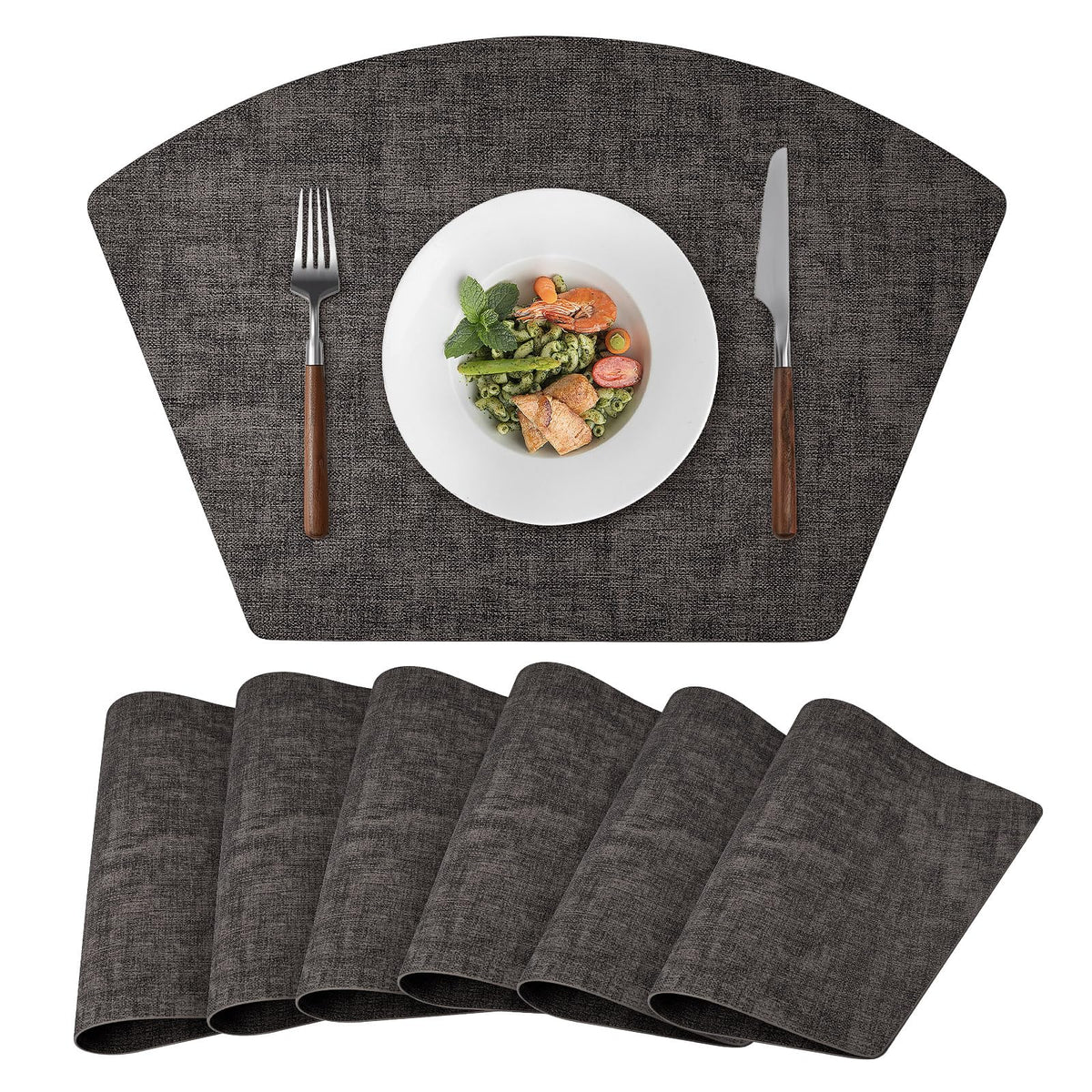 Round Table Placemats Set of 4, Faux Leather Wedge Place Mats, Green